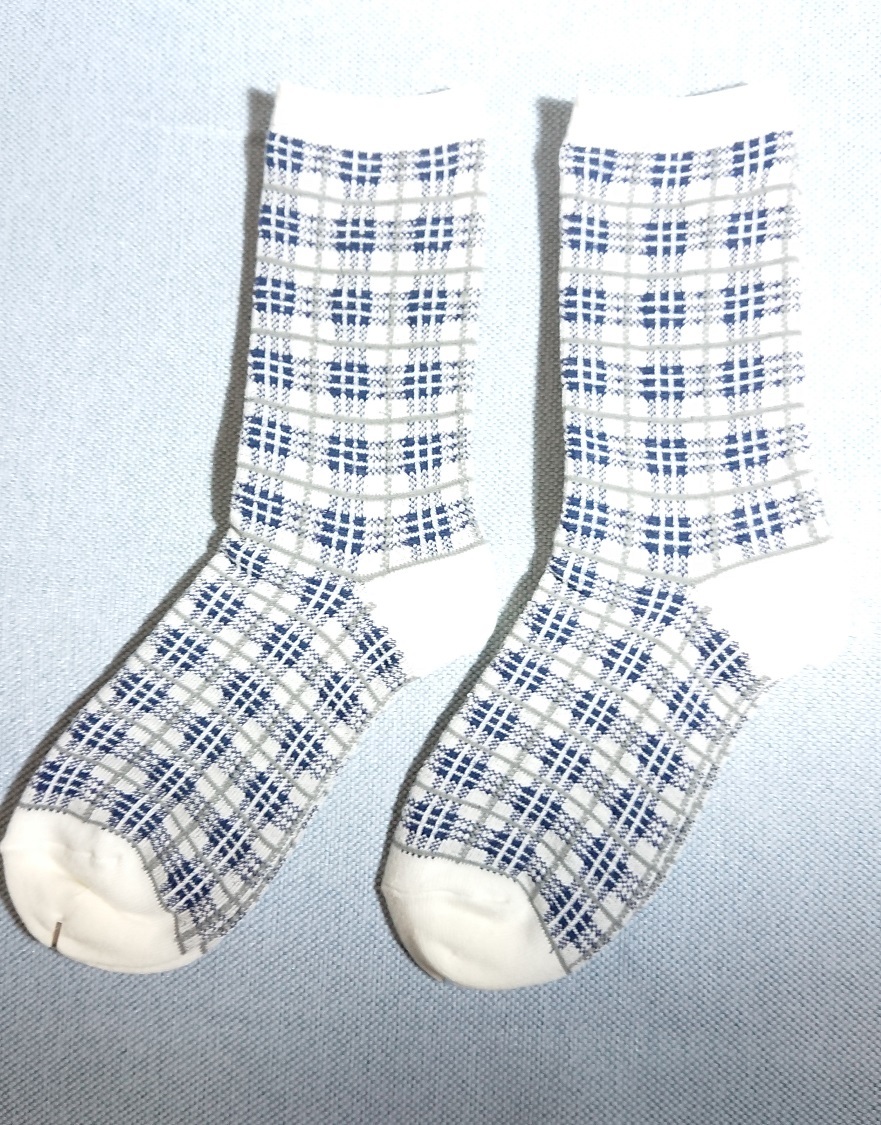クルーソックス チェック柄 2足セット ホワイト 23~25cm U26667-443拍卖
