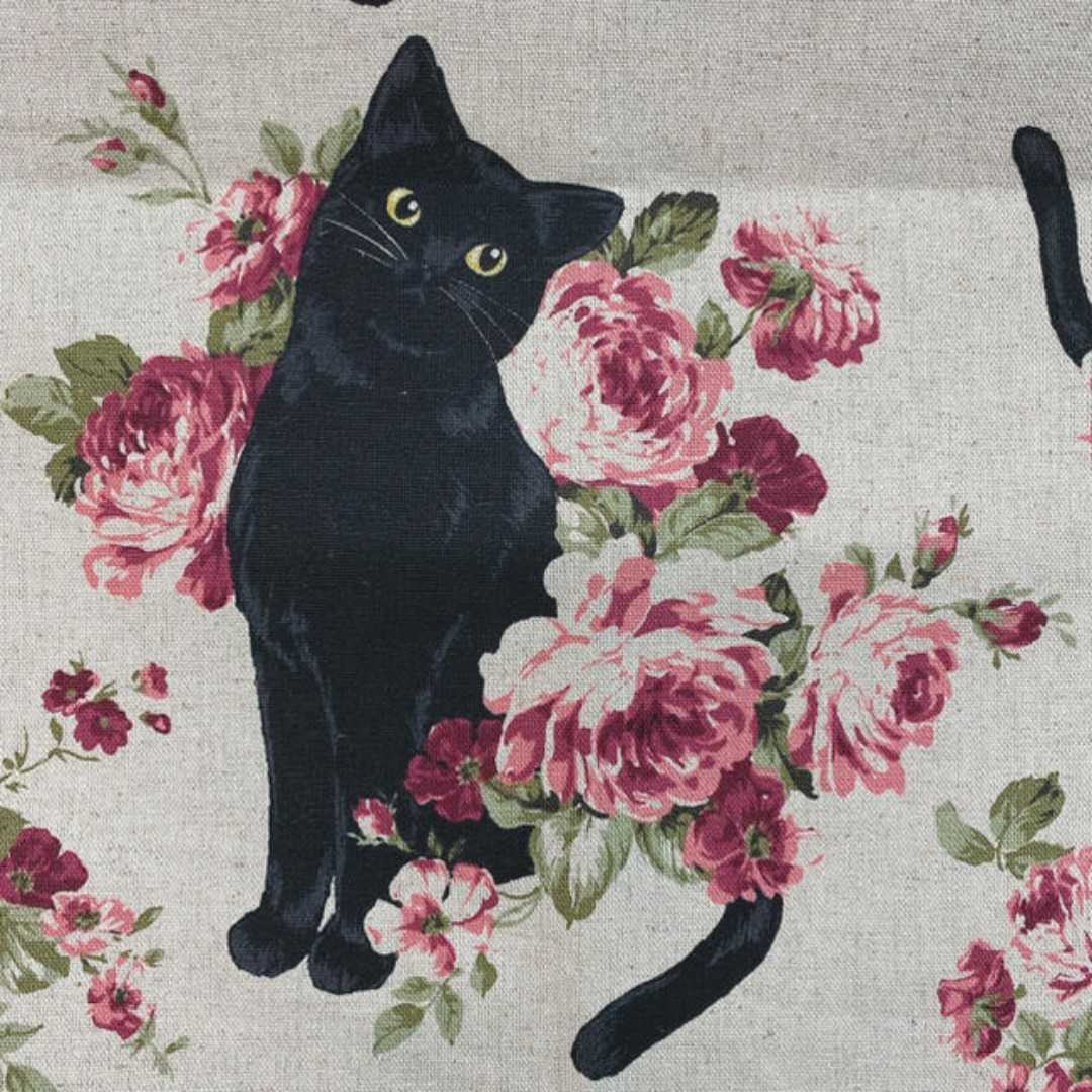 新品 55×100 ハンドメイド 18cmネコとバラの大柄 生地 エコバッグ拍卖