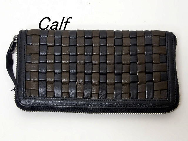 送料無料 限定価格一点品 477-2牛革ニッティングのラウンドファスナー式長財布拍卖