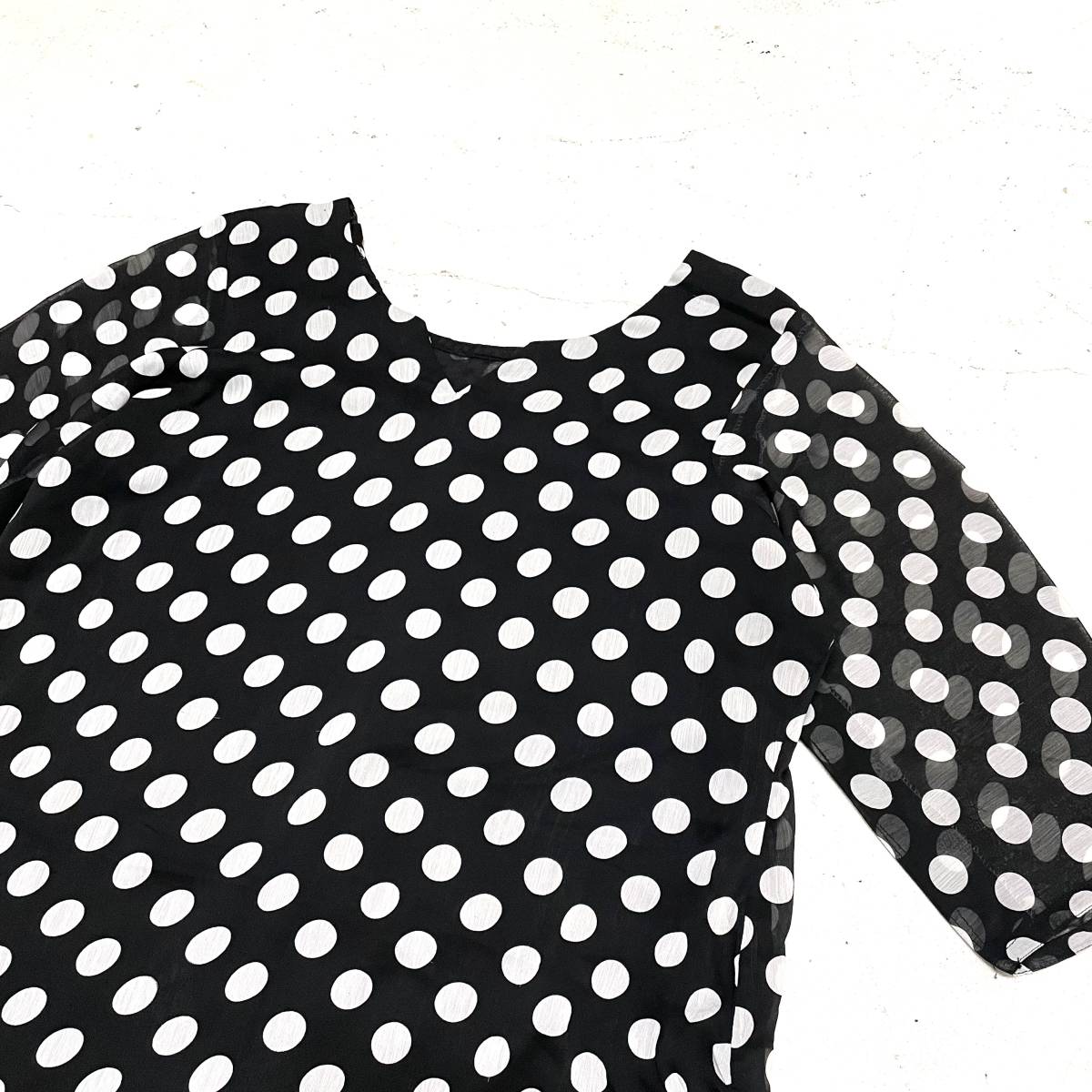 アメリカ古着 シースルーワンピース ドット柄 7分袖 / モノトーン 水玉 チュニック サイドスリット ヴィンテージ VINTAGE USA レディース拍卖