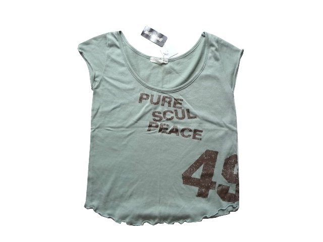 新品 one for ever 黄緑 ロゴ 数字 Tシャツ 綿 トップス カットソー 49拍卖