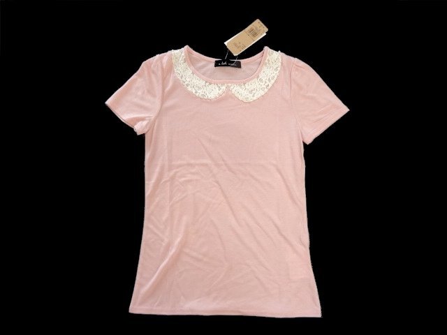 新品 定価3800円 a little emotion ア リトル エモーション レース使い パール付き Tシャツ ピンク グリーンパークス拍卖