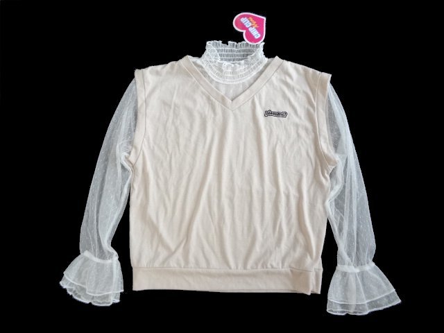 新品 CHIP CLIP ハイネック チュール袖 カットソー ブラウス チュール襟 ベージュ トップス レディース拍卖