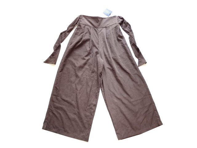 新品 lespoir リボン ベルト ワイド パンツ ガウチョ パンツ 茶 M ハイウエスト ハイライズ 拍卖
