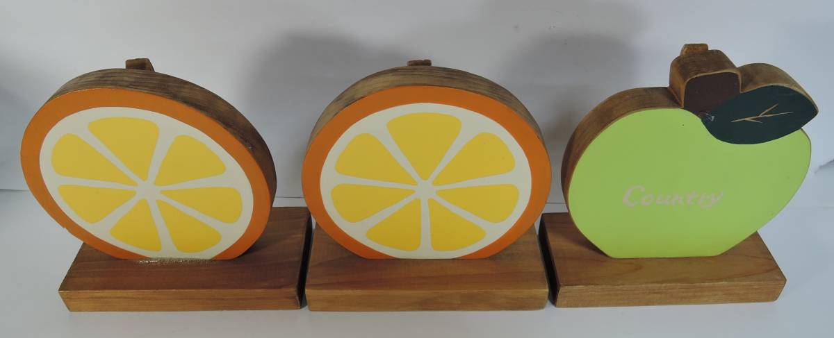 ☆Y05 昭和レトロ カントリー雑貨■木製 メモスタンド オレンジ・アップル/みかん・りんご 3個■拍卖