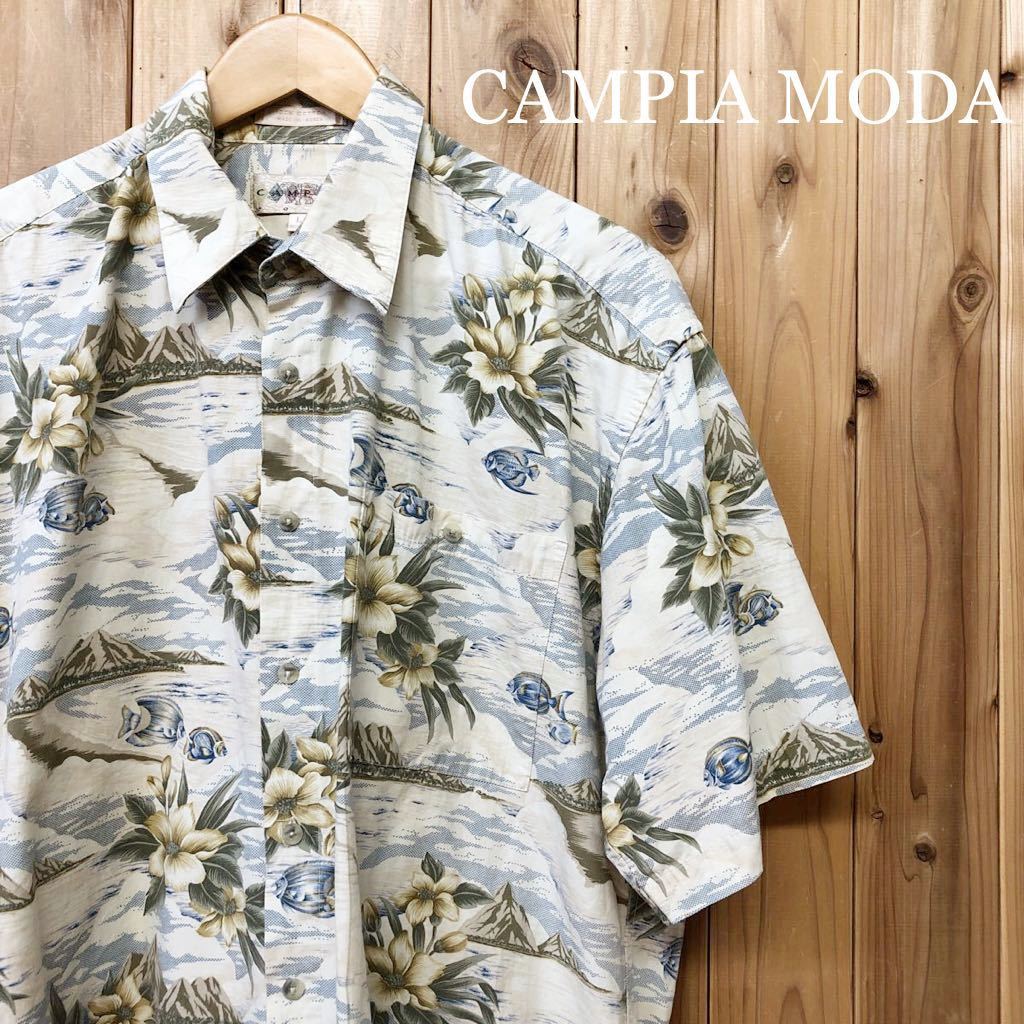 CAMPIA MODA/メンズ L アロハシャツ ハワイアンシャツ 半袖 トップス 総柄 風景柄 花柄 魚柄 胸ポケ 柄合わせ コットン アメカジ USA古着拍卖