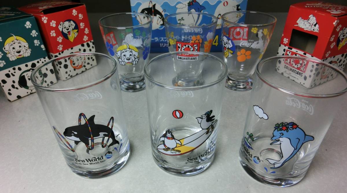 ★★定形外可・当時物!! コカコーラ「101匹わんちゃん」+「シーワールドグラス」★★拍卖
