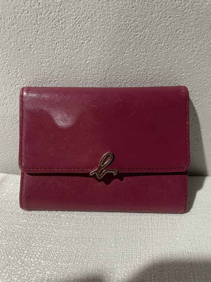 アニエスベー agnes b. カードケース三つ折りレザーワインレッドレディース拍卖