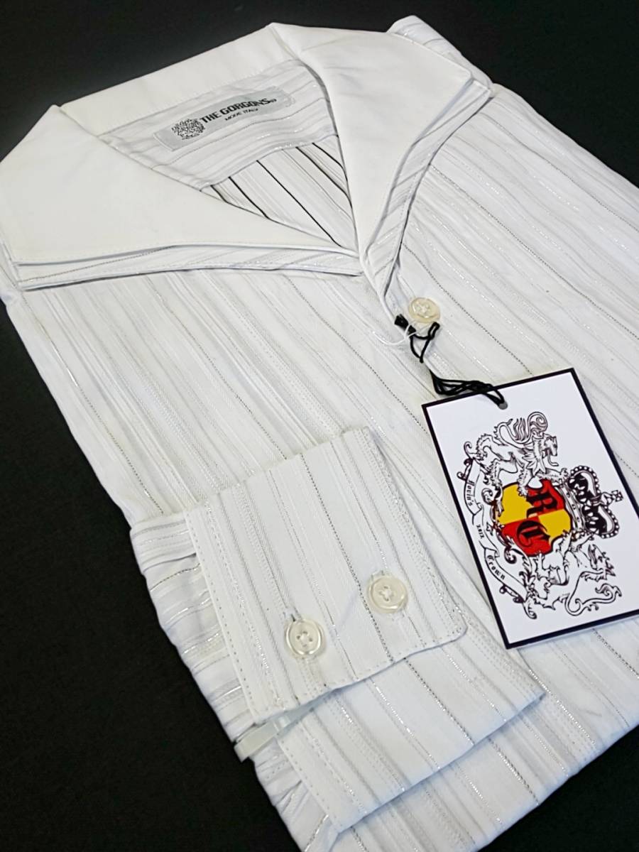 新品 SALE!! 50%OFF!! 送料無料!! THE GORGONS 二重衿 イタリアンカラー ドレスシャツ Mサイズ ゆったり 衣装 3047 拍卖