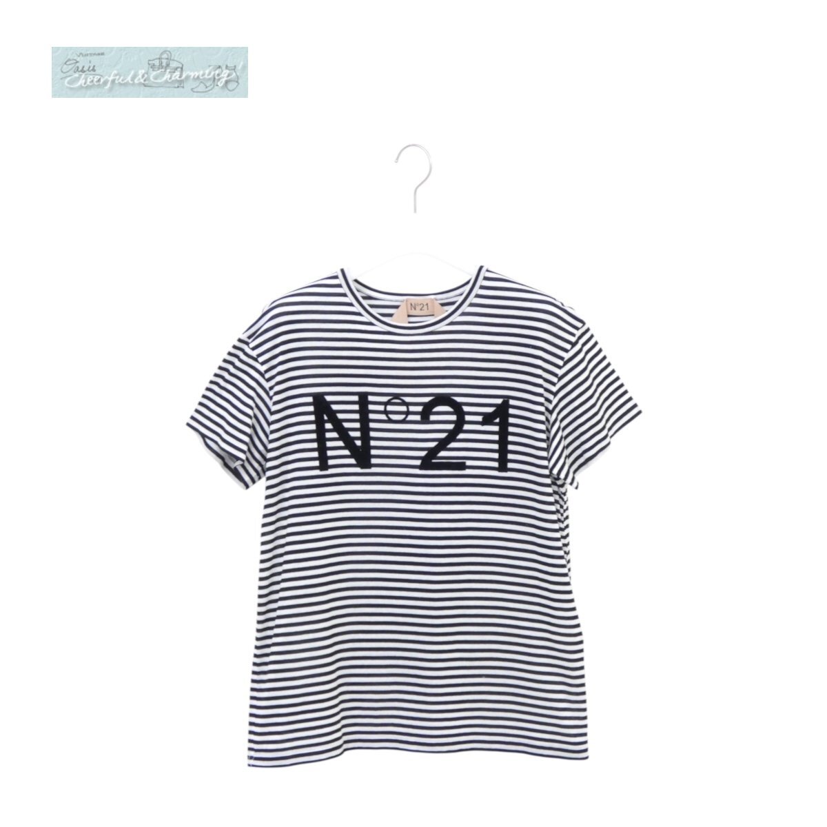 N°21 ヌメロヴェントゥーノ Tシャツ 40 ブラック×ホワイトボーダー コットン ロゴ '19年拍卖