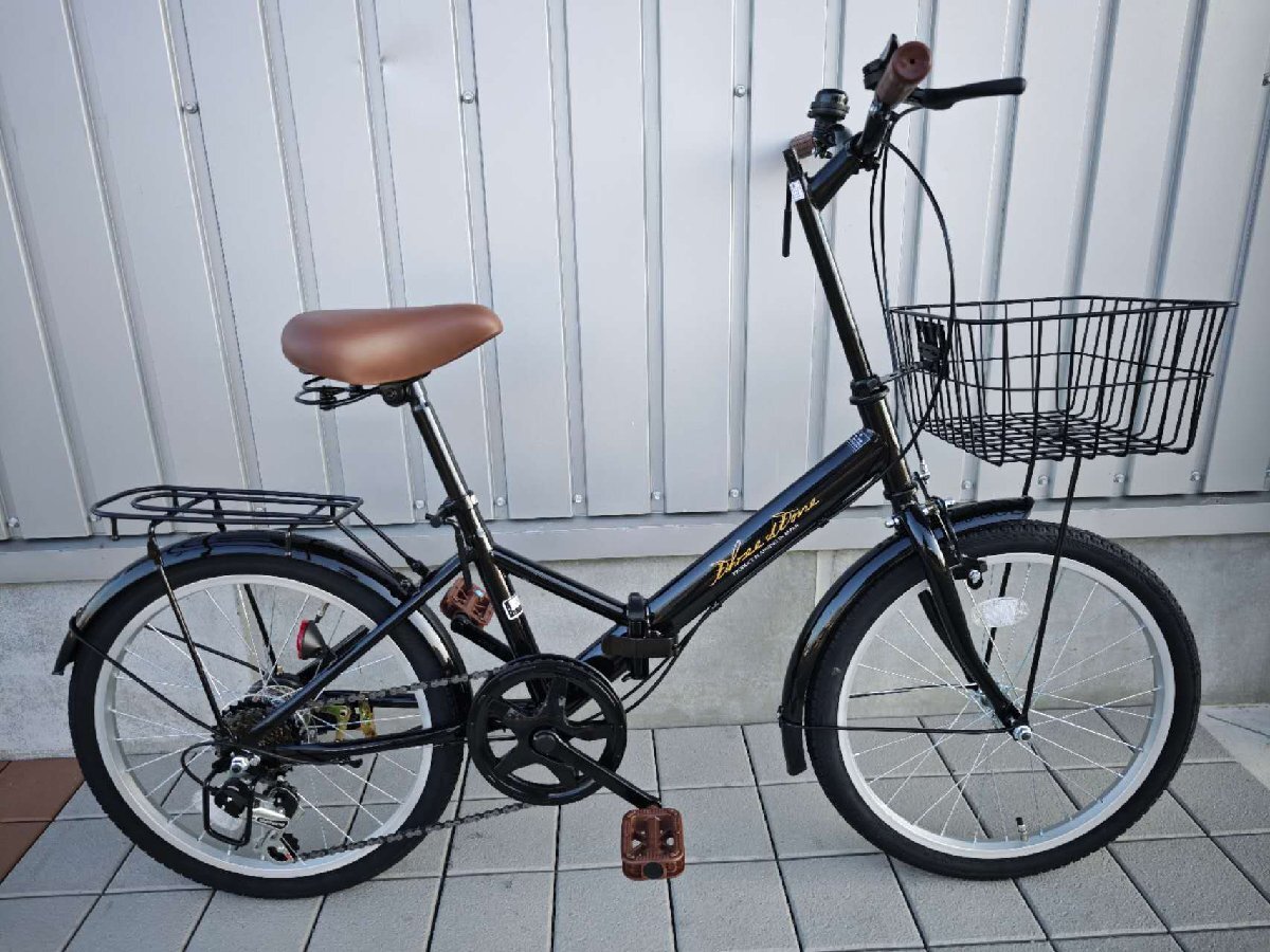 【アウトレット品】前カゴ&荷台装着済み 20インチ折り畳み自転車SHIMANO外装6段変速 ブラック【SK42711】拍卖