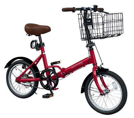 1台限定【1円スタート】訳ありアウトレット 折り畳み式バスケット付属 小径16インチ 折りたたみ自転車 ワインレッド EB16拍卖