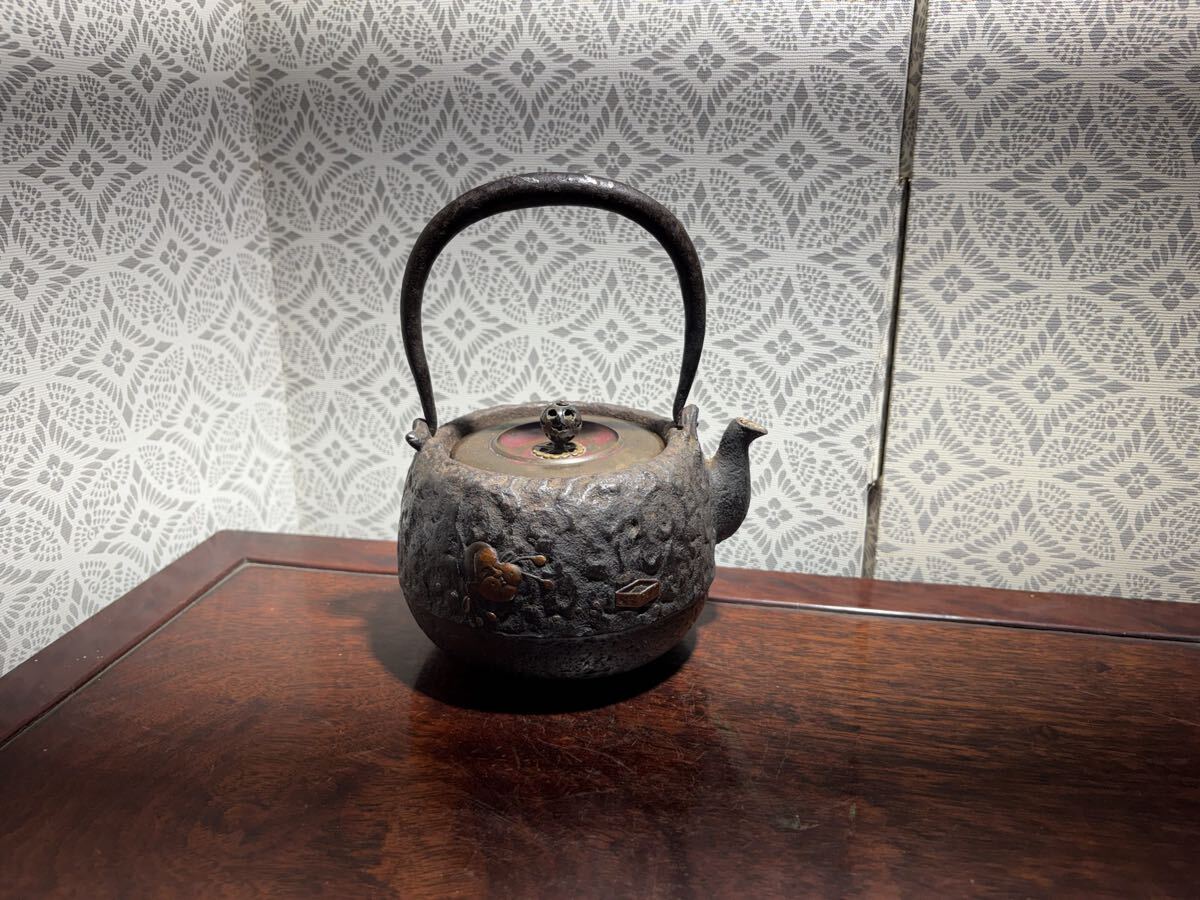 時代 龍文堂 蓋裏印 金銀象嵌 鉄瓶 煎茶器 茶道具 金工 骨董拍卖