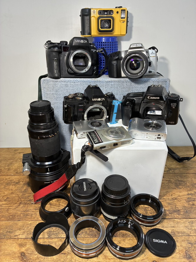 8-R-72/3-100 ★カメラ大量まとめ★ミノルタ DYNAX9 35DL α303si キャノン EOS1000S IXY610F COOLPIX L15 レンズ デジカメ拍卖