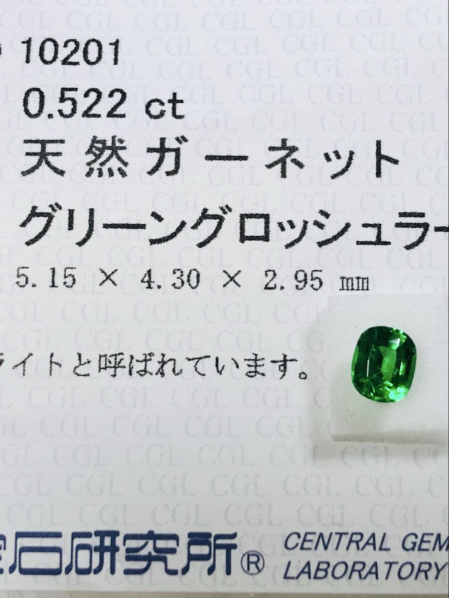 天然グリーングロッシュラーガーネット【中央宝石研究所ソーティング付】ルース裸石0.588ct拍卖