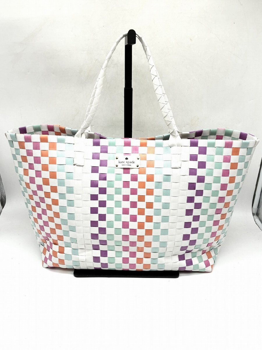 【え沖】kate spade ケイトスペード マルチカラー ウーブン トートバッグ かごバッグ 大容量 カラフル ビーチ MD999MRR13拍卖