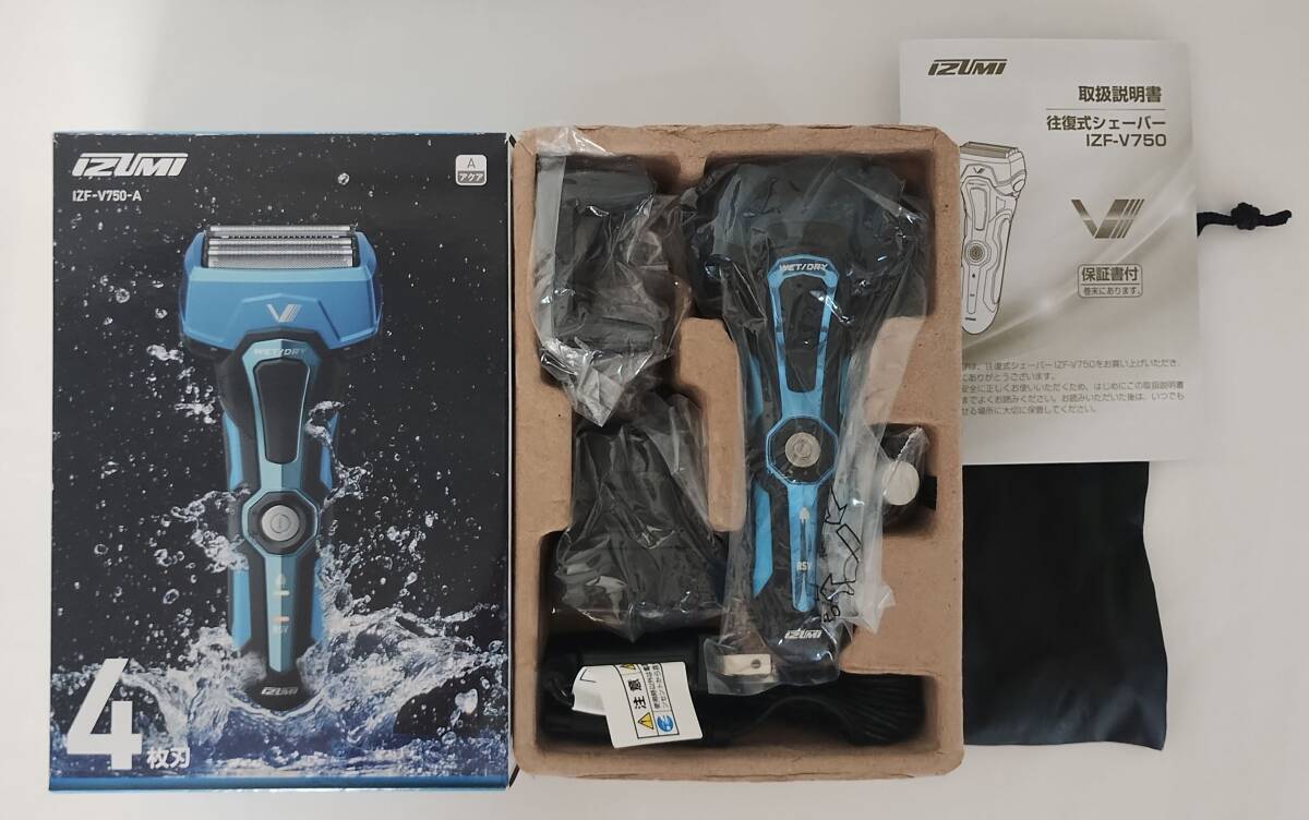 4枚刃 IZUMI(イズミ) 往復式シェーバー IZF-V750 全付属物未使用 グルーミングトリマー&コーム 高防水設計 お風呂剃り対応 丸洗いOK 中古拍卖