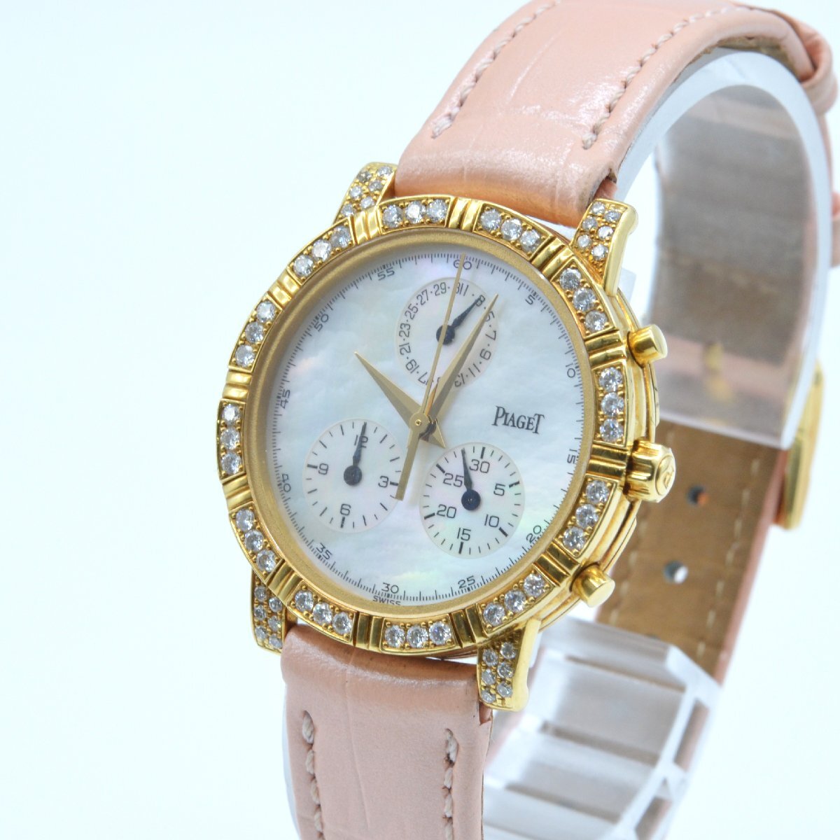 ピアジェ Piaget 14015 ダイヤ K18/750/YG イエローゴールド シェル文字盤 QZ クオーツ 革ベルト【中古】拍卖