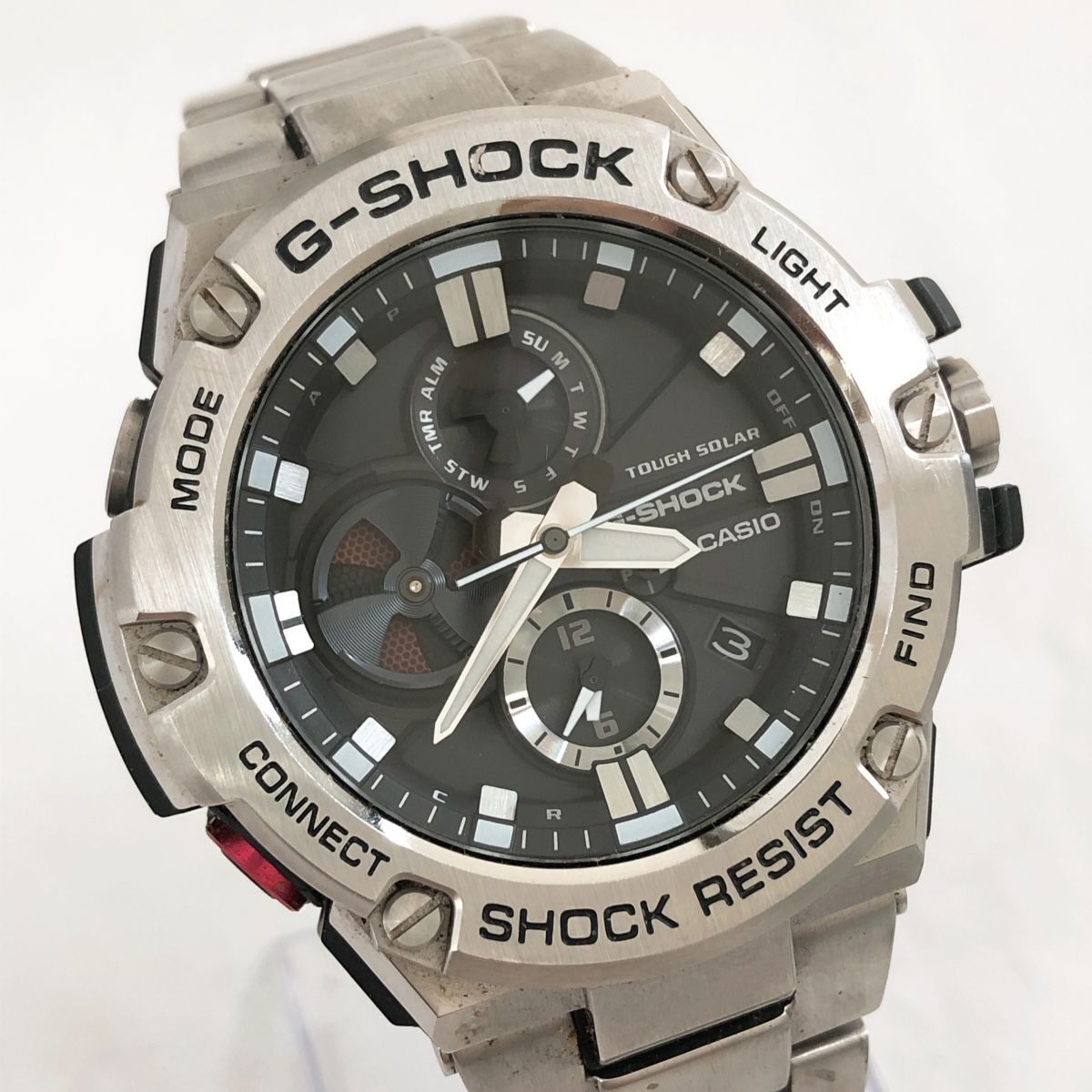 美品 CASIO カシオ G-SHOCK ジーショック G-STEEL GST-B100D-1AJF 腕時計 アナログ ソーラー Bluetooth クロノグラフ 動作確認済み拍卖
