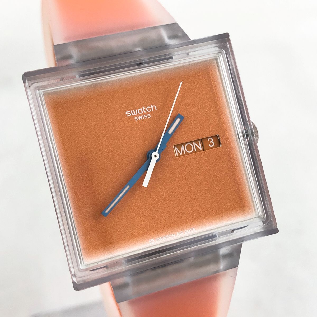 2026年購入 新品 Swatch スウォッチ WHAT IF...SEE THRU ORANGE? SO38K704 腕時計 クオーツ 3針 カレンダー スクエア オレンジ スケルトン拍卖