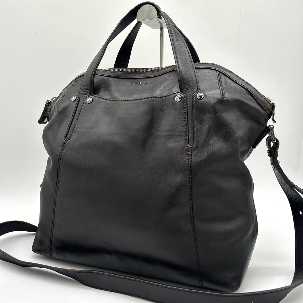 1円 ◆極美品◆ BVLGARI ブルガリ オクト 2way トートバッグ ショルダーバッグ ビジネス レザー 本革 ダークブラウン A4 大容量 メンズ拍卖