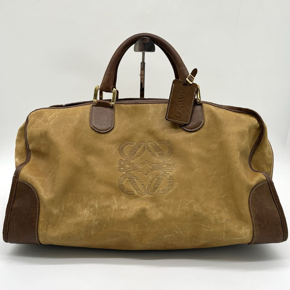 1円 ◆ LOEWE ロエベ アマソナ50 ハンドバッグ ボストンバッグ ビジネス アナグラム レザー 本革 ブラウン ベージュ 大容量 ヴィンテージ 拍卖