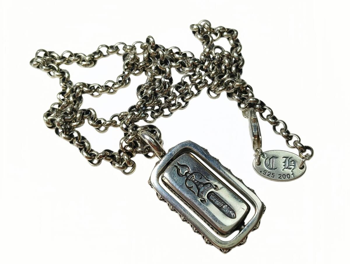 極美品 中古 クロムハーツ 回転クロスドッグタグベビーダガー&CHクロス(タイニー) &ロールチェーン20インチセット(50cm)拍卖