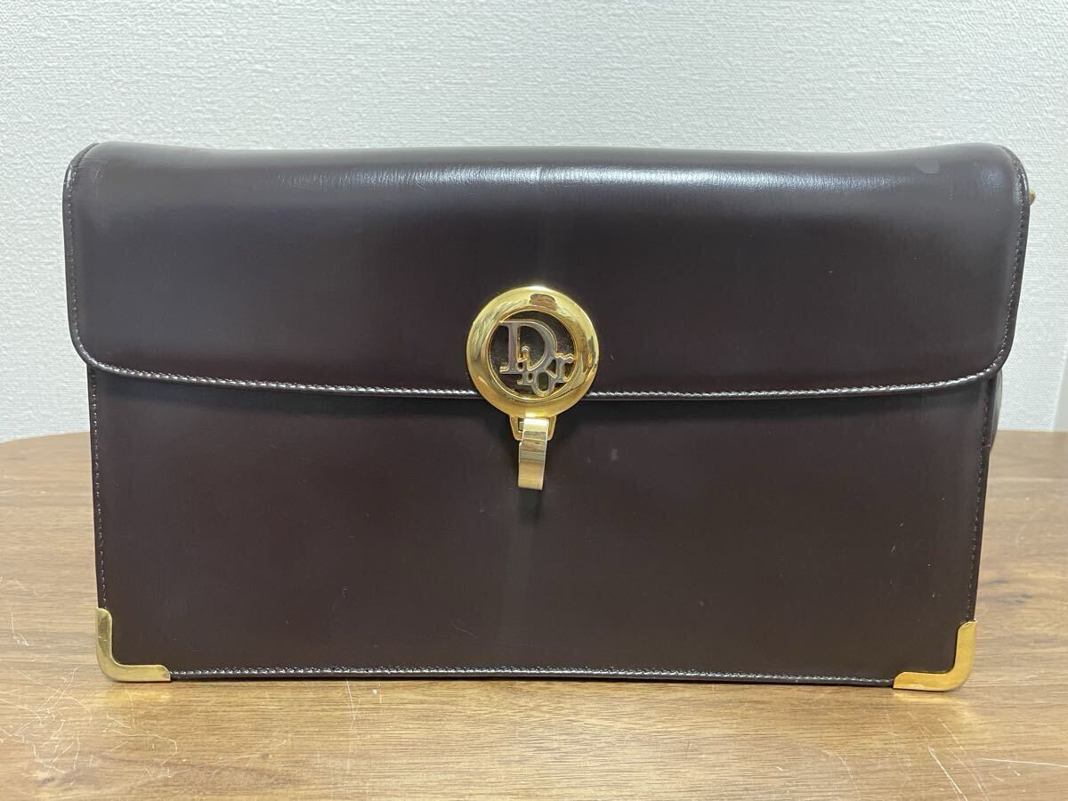 【1円スタート】Christian Dior クリスチャンディオール ヴィンテージ クラッチバッグ レザー ブラウン ゴールド金具拍卖