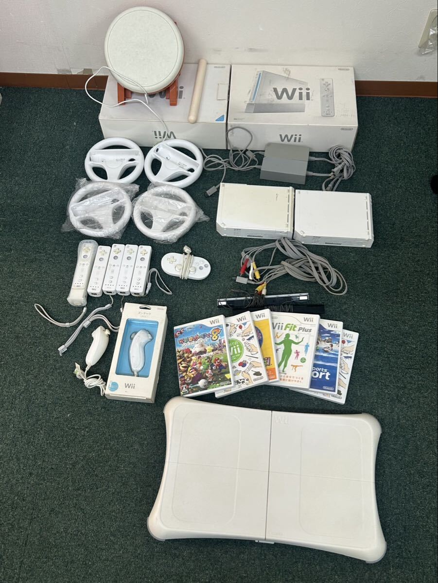 o10 通電確認のみ ニンテンドー任天堂 wiiまとめ本体 ゲームソフト リモコン ハンドル たいこ ゲーム機おもちゃ拍卖