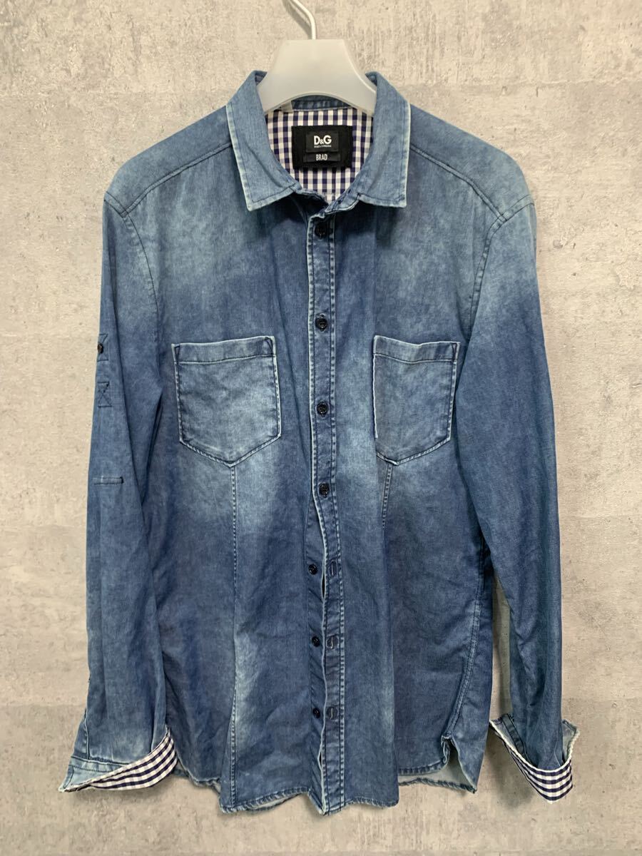 A8-8 D&G DOLCE & GABBANA ドルチェ&ガッバーナ 長袖 デニムシャツ BRAD 41 ヴィンテージ ウォッシュ加工 男性 メンズ デニム拍卖