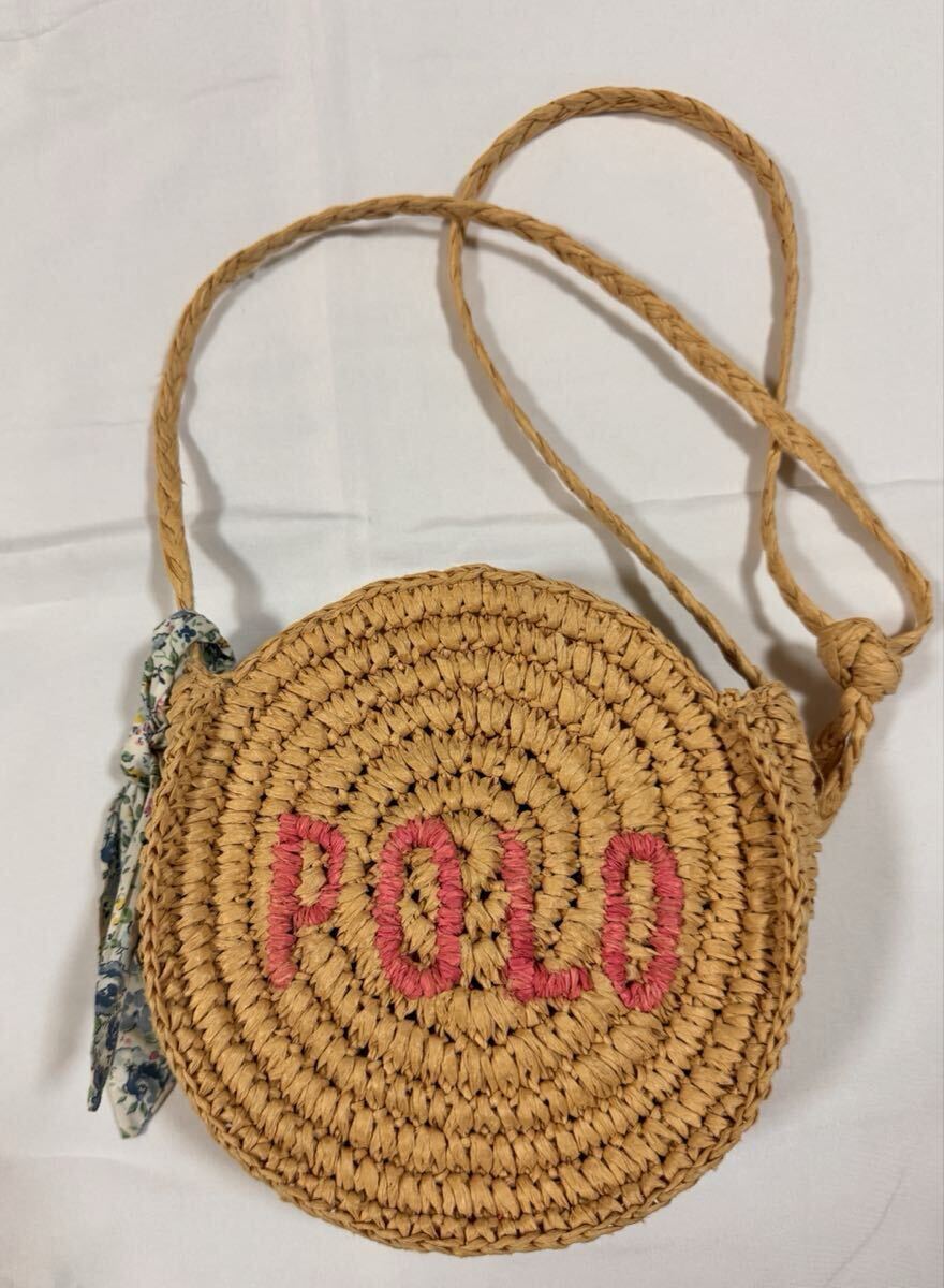 美品 ポロラルフローレン キッズ 丸型 かごバッグ リボン付 POLO刺繍 サマーバッグ ポシェット ショルダーバッグ 正規品拍卖