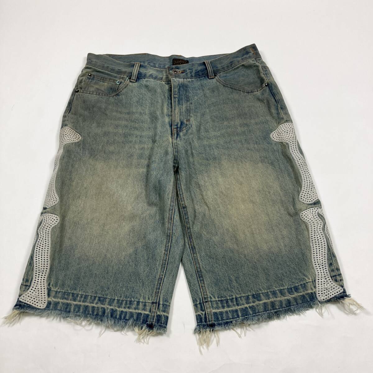 ★ KAPITAL キャピタル デニムパンツ 14oz ボーン刺しゅう ハーフパンツ ボトムス 日本製 ブルー系 サイズ34 メンズ拍卖