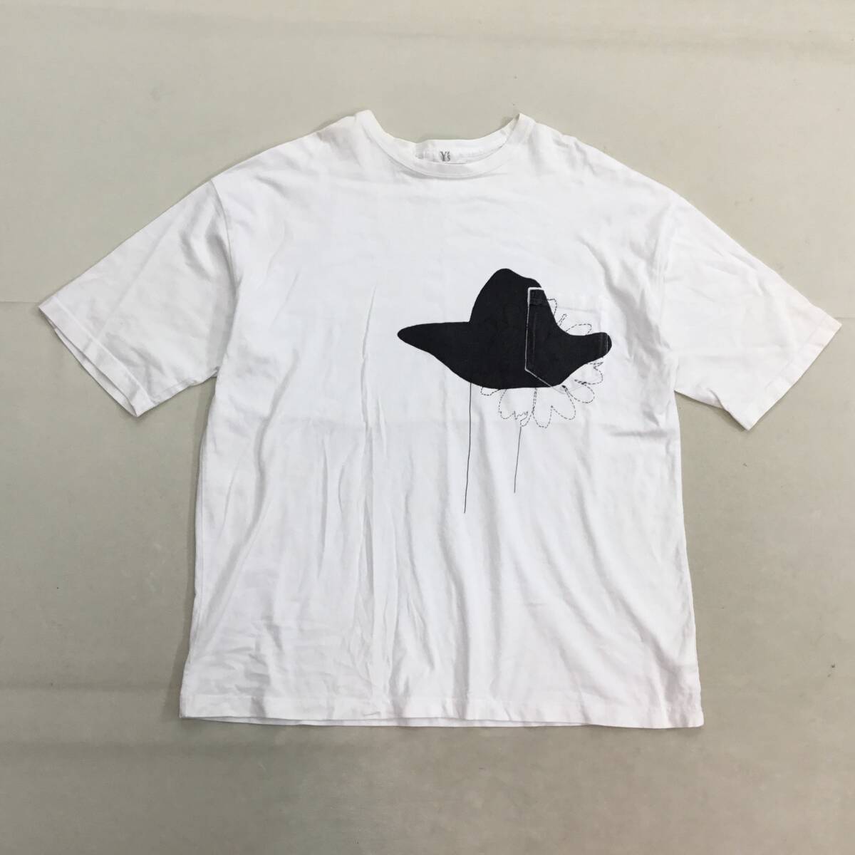 ■Y's ワイズ ヨウジヤマモト Tシャツ トップス 半袖 コットン ホワイト サイズ4 メンズ ステッチ風 フラワーロゴ プリント拍卖