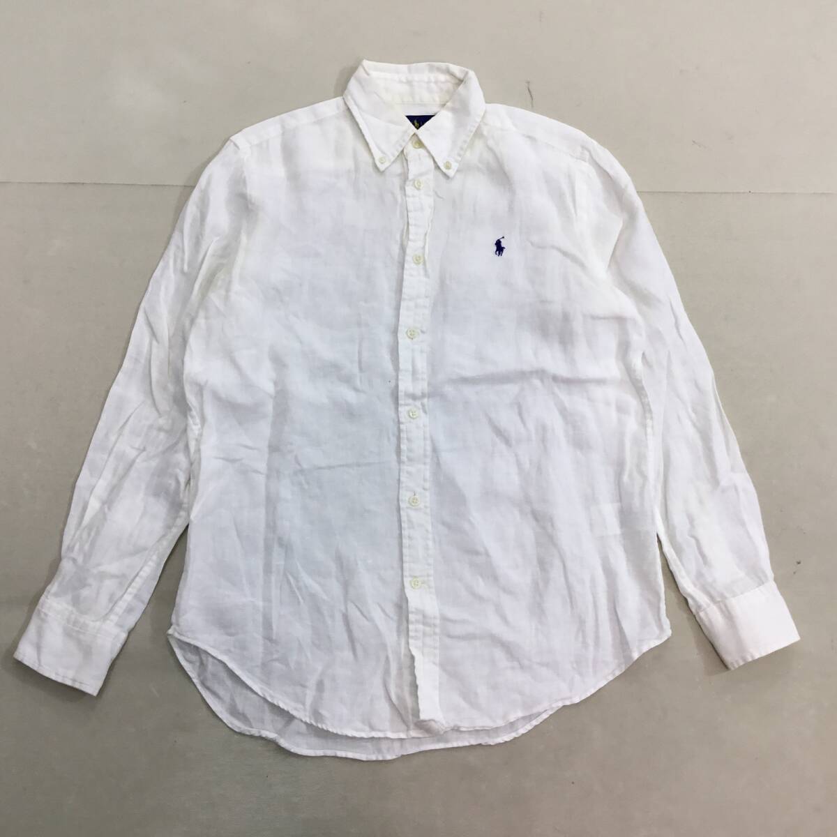 ■RALPH LAUREN ラルフローレン 長袖シャツ トップス リネン ホワイト Sサイズ メンズ ポニー刺繍 ボタンダウン拍卖