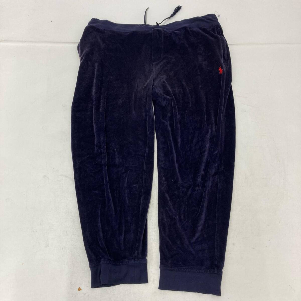 △ ラルフローレン POLO RALPH LAUREN ハーフパンツ レディース L ネイビー ベロア スウェット ドローコード 刺繍 00s ビンテージ 古着拍卖