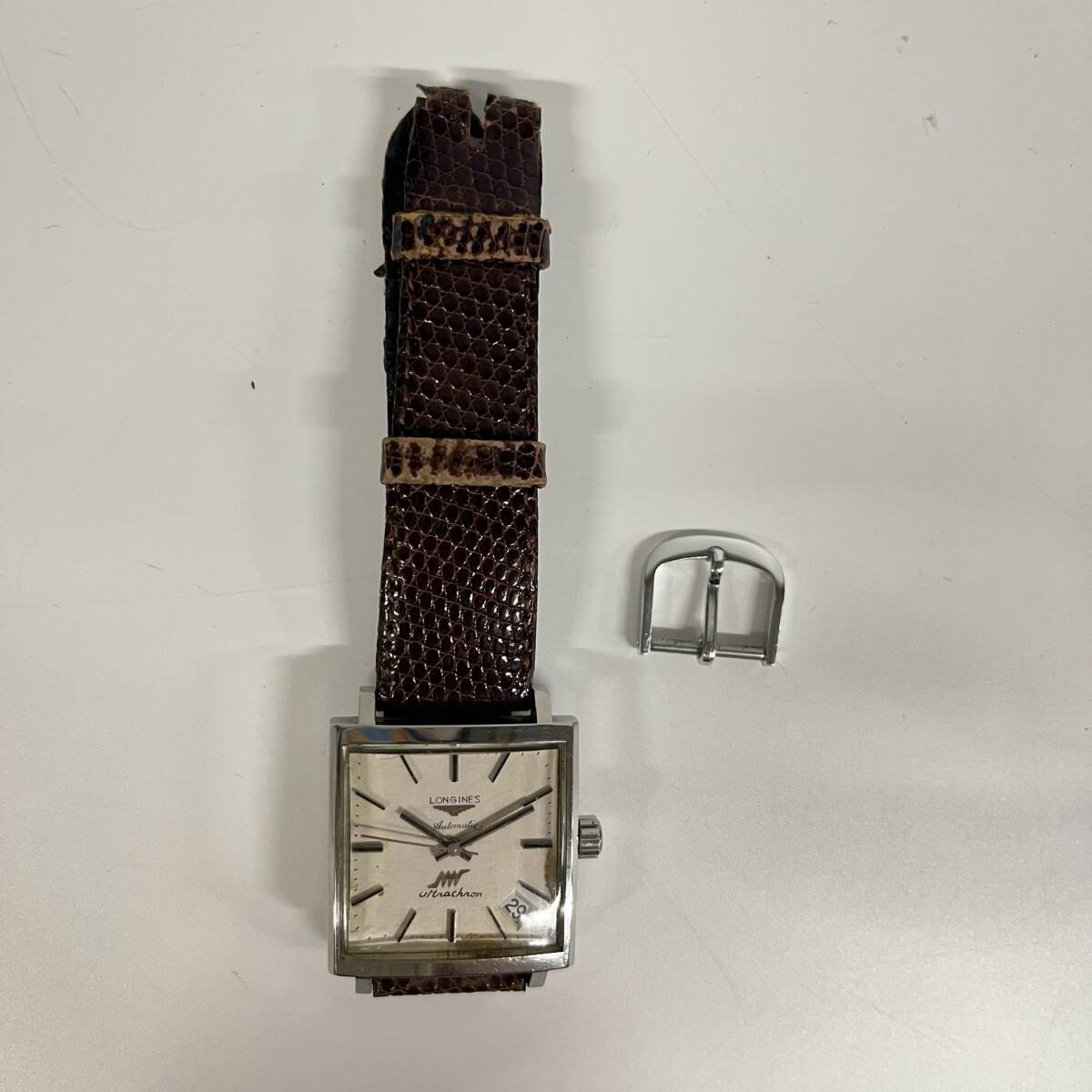 ▲ 1円~【実動】ロンジン ウルトラクロン LONGINES Ref.7829-4 Cal.431 自動巻き メンズ腕時計 シルバー文字盤 デイト スクエア L181333拍卖