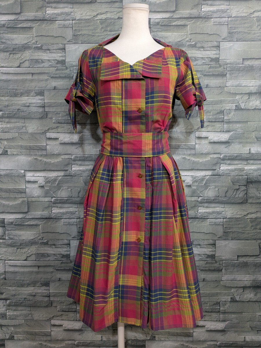 ★送料無料★Vivienne Westwood RED LABEL ヴィヴィアン レッドレーベル 半袖 ワンピース チェック柄 レディース サイズ1 拍卖