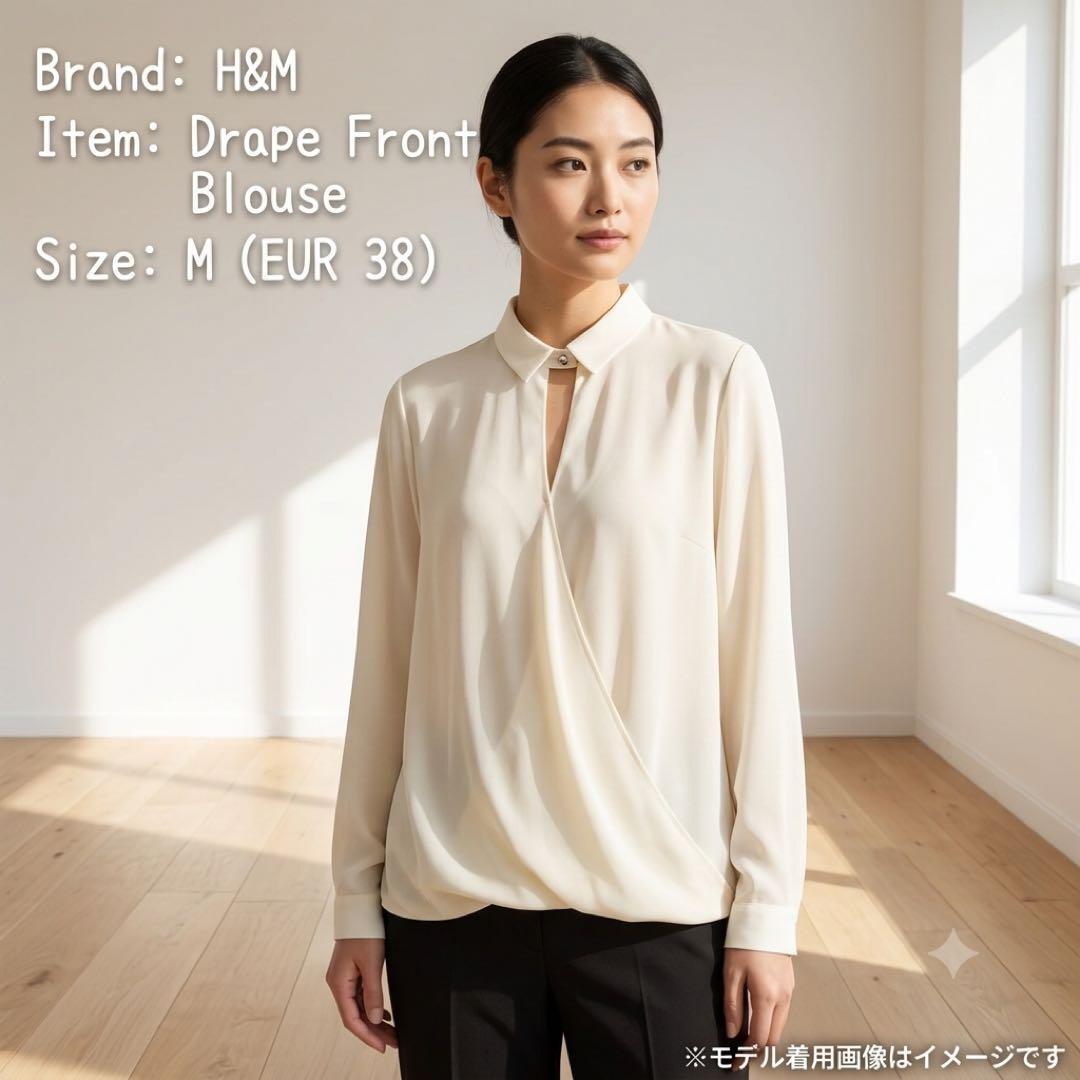 【H&M】エイチアンドエム スキッパーカシュクールブラウス 長袖 アイボリー M拍卖