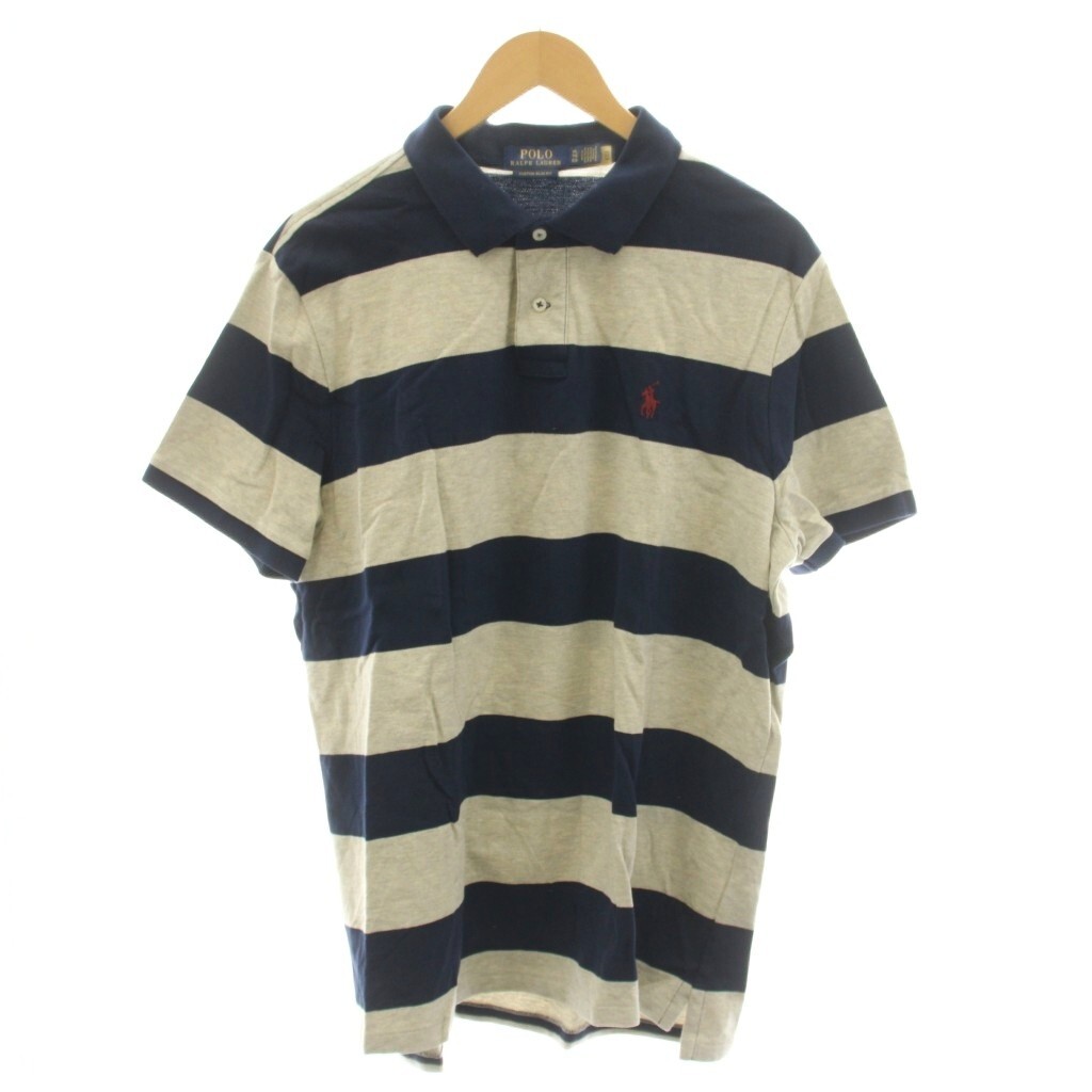 ポロ ラルフローレン POLO RALPH LAUREN ポロシャツ 半袖 ロゴ ボーダー XL グレー 紺 ネイビー /AN メンズ拍卖