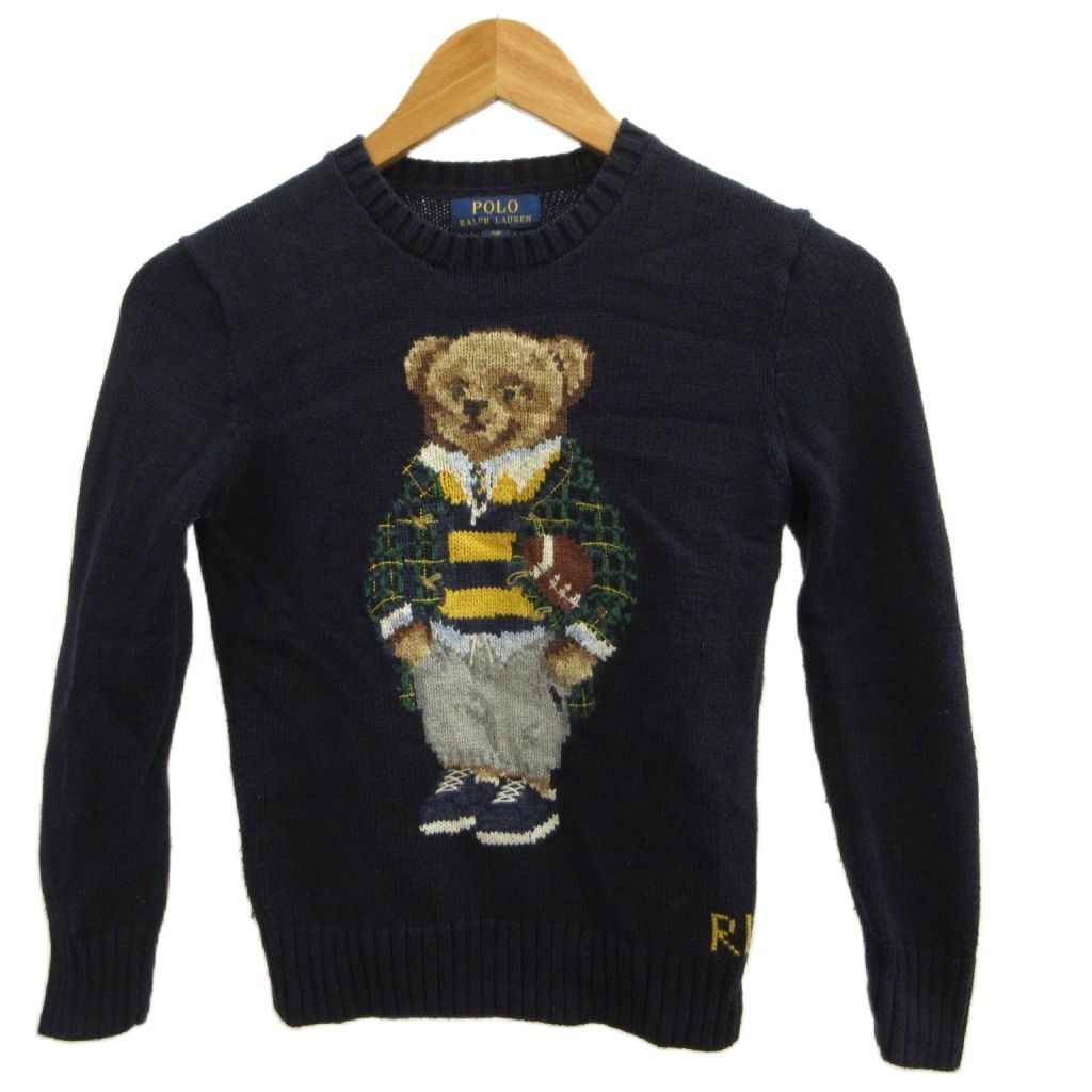 ポロ ラルフローレン POLO RALPH LAUREN 長袖ニット セーター トップス S 紺 ネイビー クルーネック 長袖 テディベア柄 /SH ■ECD008拍卖