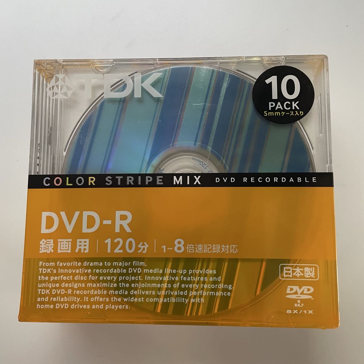 未開封 TDK 録画用 DVD-R 120分 1-8倍速 10枚 日本製 スリムケース カラーストライプMIX T1拍卖