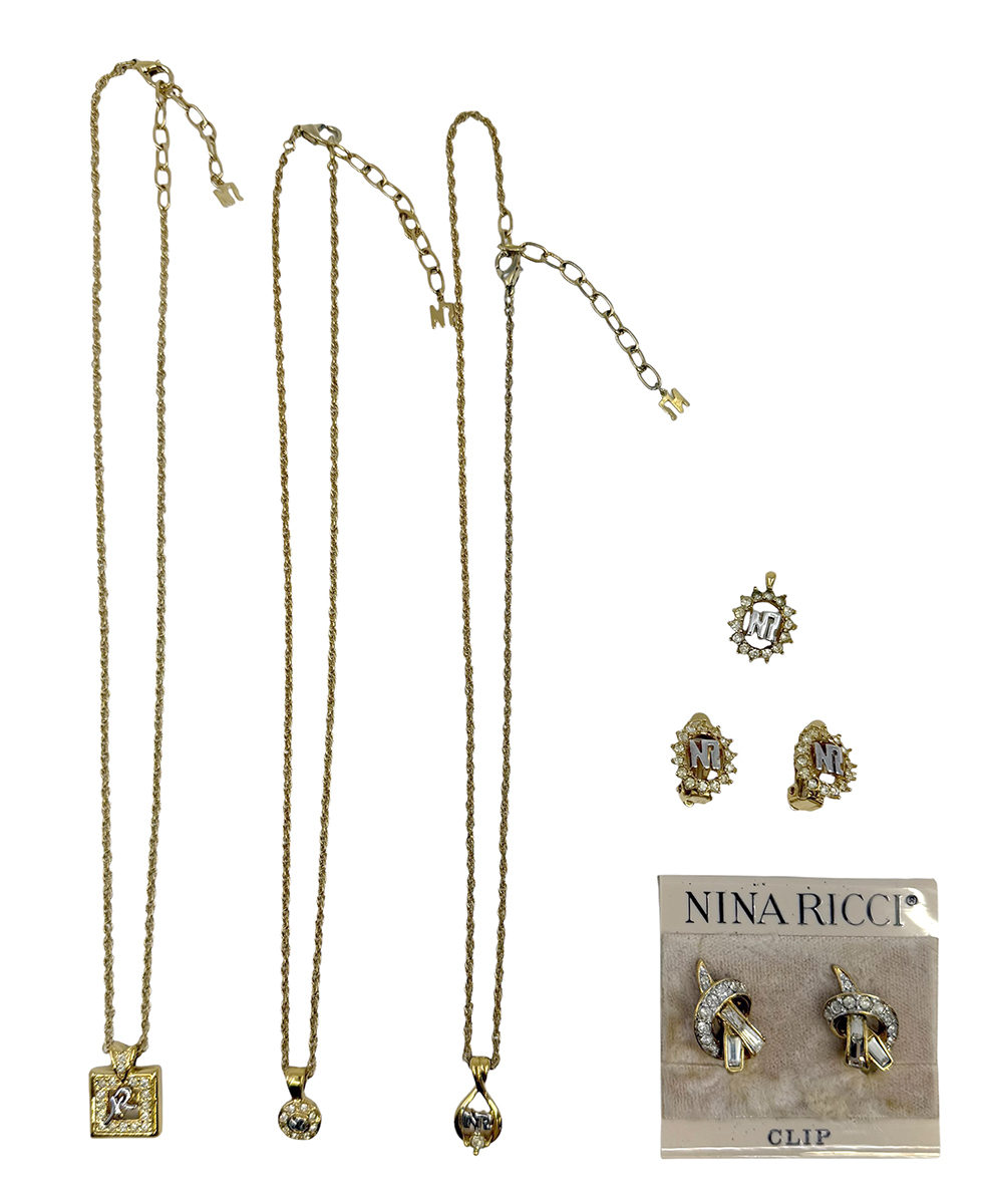 NINA RICCI ニナリッチ アクセサリー おまとめ品 ネックレス3本/イヤリング×2個/ペンダントトップ×1 セット ゴールド GP/ラインストーン拍卖