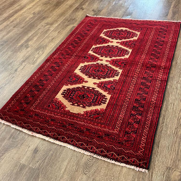 ★職人の手仕事★トルクメン124×84cm アフガニスタン産 絨毯 トライバルラグ ヴィンテージ ハンドメイド カーペット 02ADMRM260731006D拍卖