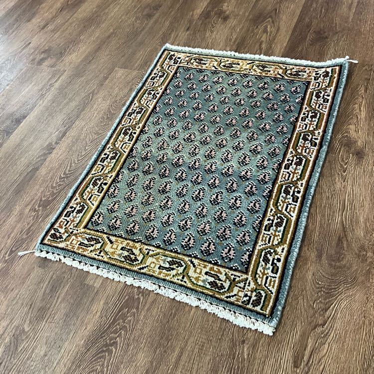 ★上質ヴィンテージ★68×52cm インド産 絨毯 ラグ ハンドメイド 玄関 キッチン リビング ディスプレイ 青 カーペット 02ABSRS260731012D拍卖