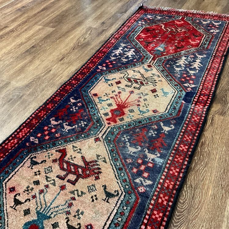 ★希少オールド★アルダビル産283×60cm ペルシャ絨毯 絨毯 ラグ ヴィンテージ ハンドメイド 店舗 什器 カーペット 02AJPRL260803002D拍卖