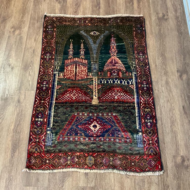 ★ヴィンテージの風格★128×87cm アフガニスタン産 絨毯 トライバルラグ ハンドメイド 店舗 什器 天然 カーペット 02AEARM260804004D拍卖