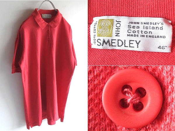 希少 ビンテージ JOHN SMEDLEY ジョンスメドレー SEA ISLAND COTTON シーアイランドコットン 鹿の子 ポロシャツ 46 レッド ネコポス対応 拍卖