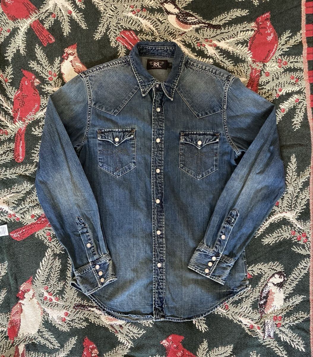 RRL Ralph Lauren デニムウエスタンシャツ M インディゴ 長袖シャツ ビンテージ デニムシャツ 古着拍卖