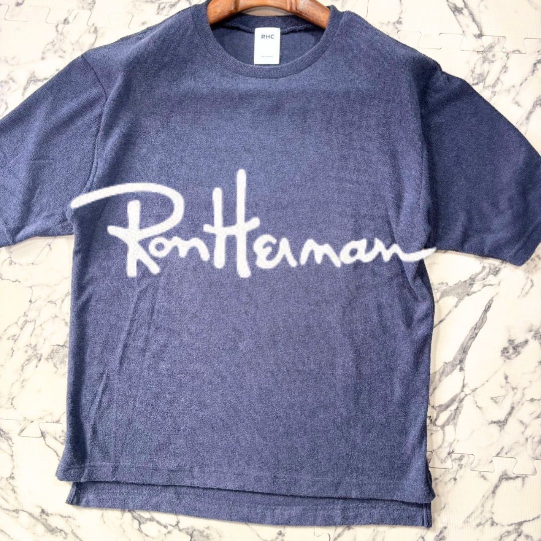 極美品/パイル生地(XL位)●ロンハーマン RHC タオル生地 半袖 オーバーサイズ Tシャツ RonHerman ネイビー 紺 メンズ レーヨン やや薄手拍卖