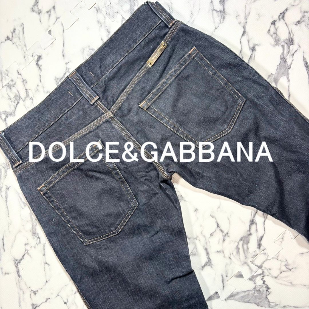 極美品/スキニー/サイズ48●DOLCE&GABBANA ドルチェ&ガッバーナ デニム パンツ インディゴ ネイビーブラック 濃紺黒 ロゴプレート 綿 拍卖